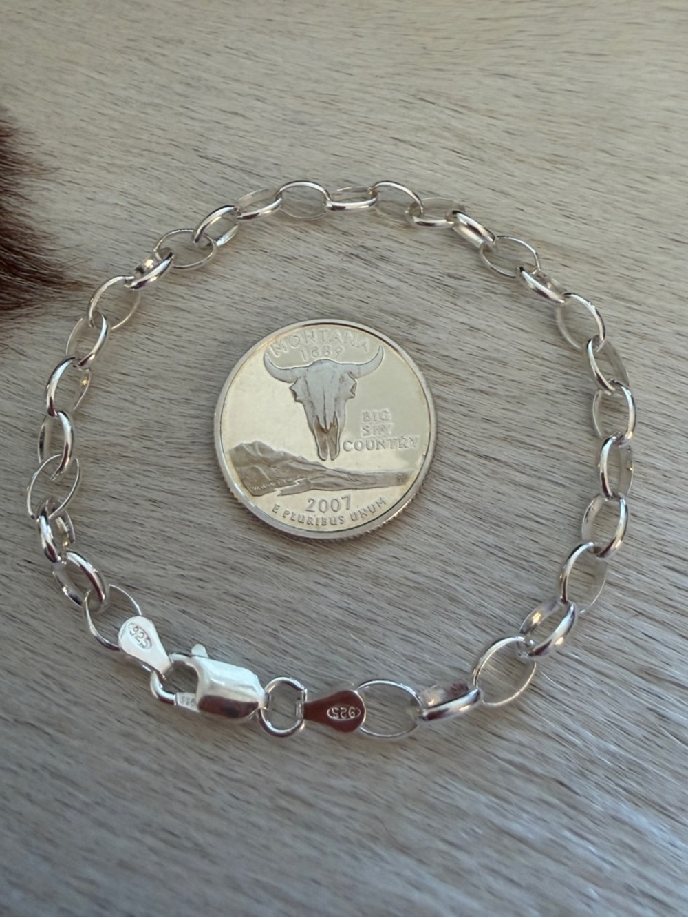 ❤️ Italian Sterling Silver 5mm Oval Rolo Link Charm Stacker 5.3G Bracelet 7.75”L - Picture 5 of 9